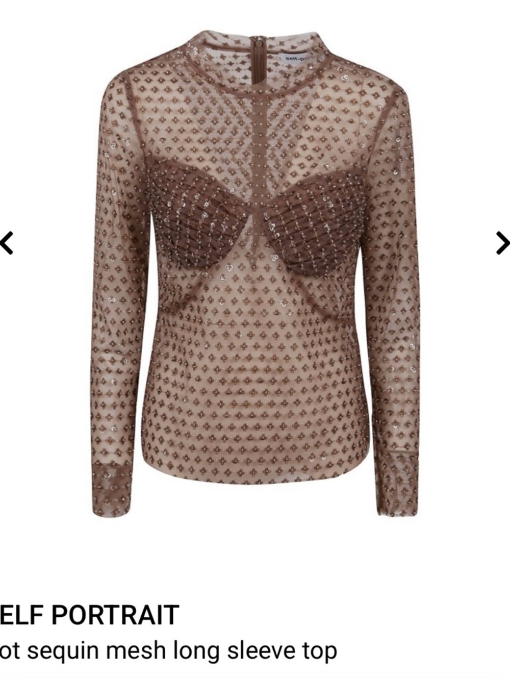 Self-Portrait Brown Sequin Sheer Long Sleeve Top